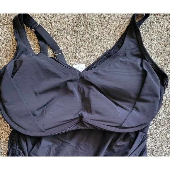 Lands End Women's 20W DDD V-Neck Swim Top BLACK Solid 2X Padded Bra S47 - Picture 5 of 6